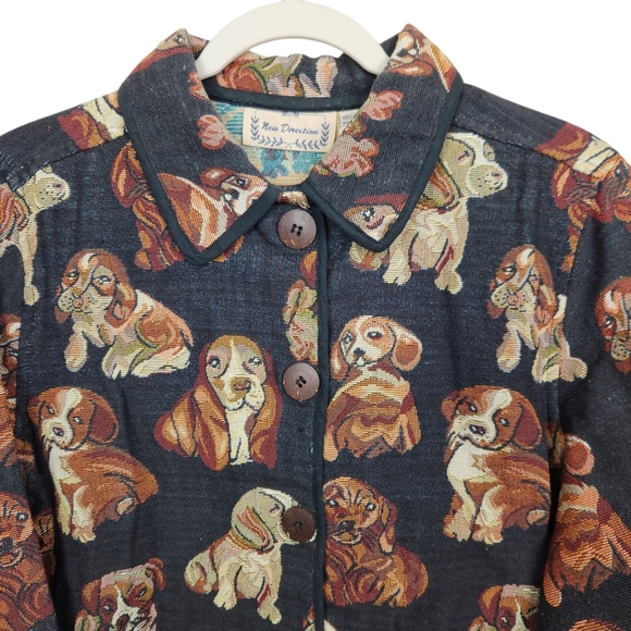 New Direction Vintage Cottagecore Black Puppy Dog Blazer Jacket Womens Size XL - Picture 3 of 9